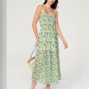 Anthropologie Green Floral Midi Dress